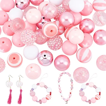50 шт. Набор непрозрачных акриловых бусин Kid Chunky Beads Round Pink 20x19,5 ~ 20 мм Отверстие: 3 мм 50 шт. / комплект