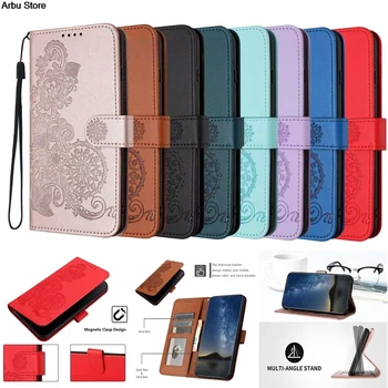 Emboss Цветочные карты Solt Кожаный чехол-кошелек для Xiaomi Redmi Note 12 Pro Plus 11 11T 10 POCO X5 M5 5G Откидная сумка Подставка Откидная крышка