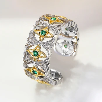 Huitan Модное двухцветное зеленое кольцо на палец CZ для женщин Роскошные модные аксессуары для обручальных колец Вечеринка Новые ювелирные изделия Прямая поставка