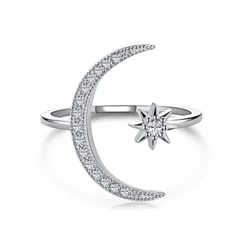  Модное и универсальное кольцо из стерлингового серебра 925 пробы, женское кольцо со звездой и луной, дизайн в стиле Instagram, кольцо для открытия указательного пальца