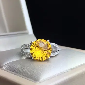 привлекательное желтое кольцо с цитрином для женщин, ювелирные изделия, круглые натуральные драгоценные камни, сертифицированный из серебра 925 пробы, яркий цвет, подарок для мальчика